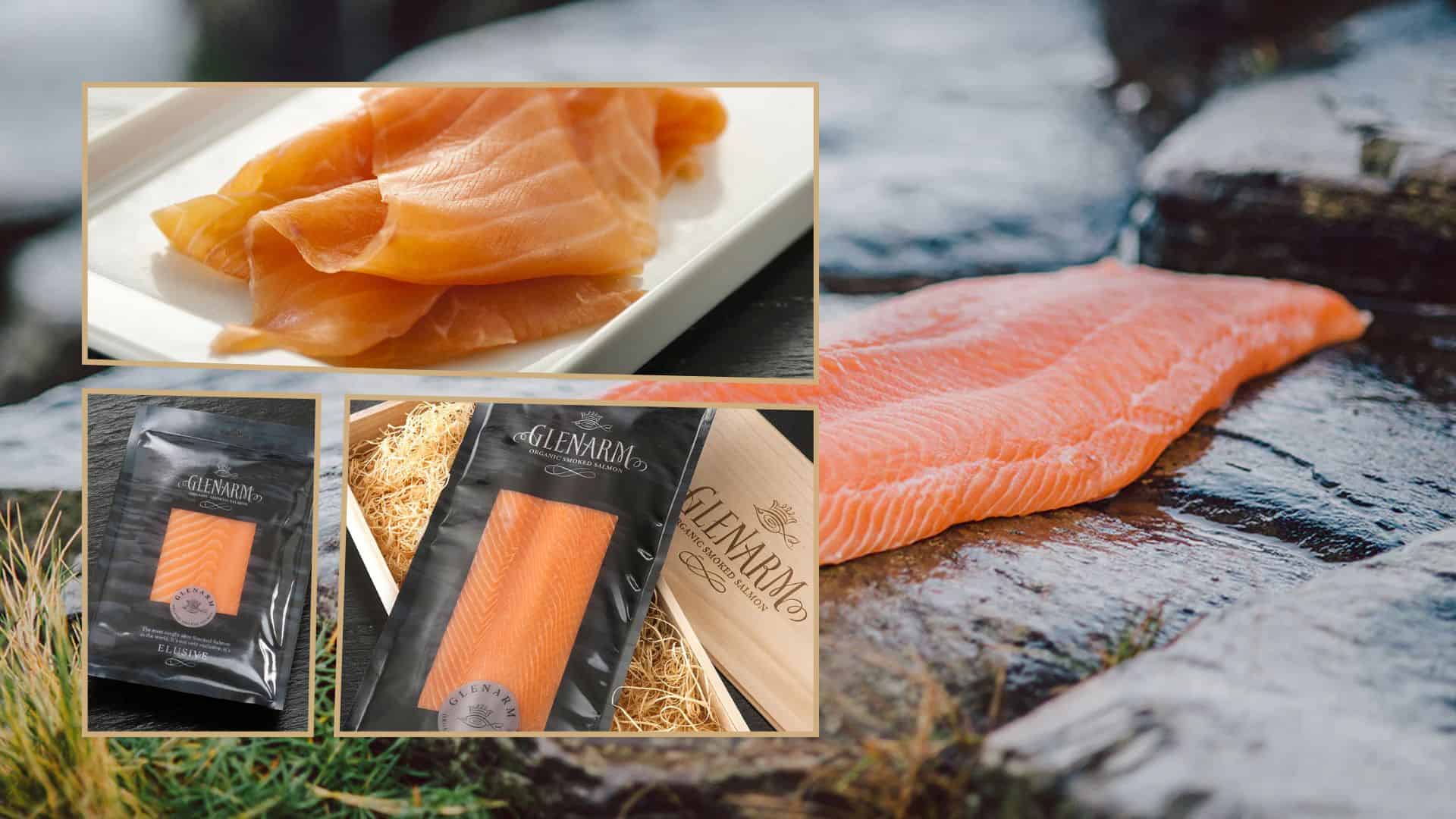 Selection of images showing Glenarm Organic Salmon products  - digital marketing for the seafood industry 